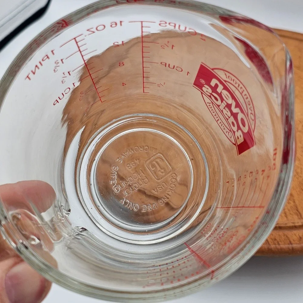Anchor Hocking Oven Basics 2 Cup Glass Measuring Cup 16oz Red Lettering USA #498